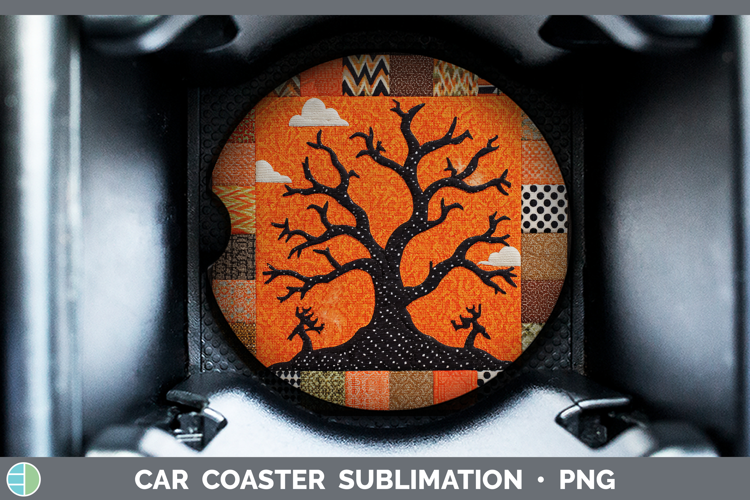 Dead Trees Halloween Patchwork Car Coaster Sublimation Desig