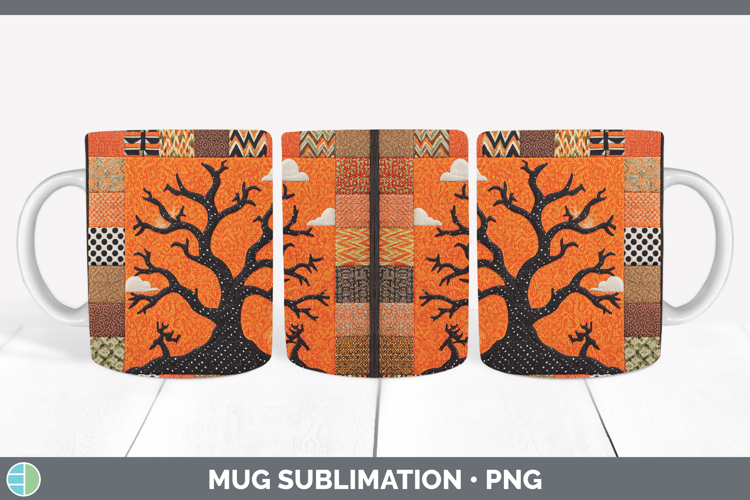 Dead Trees Halloween Patchwork Mug Wrap Sublimation Design