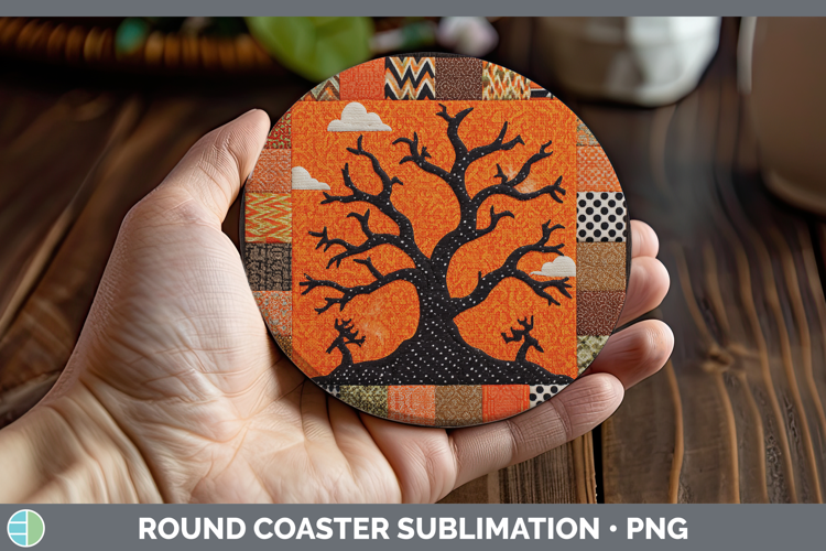 Dead Trees Halloween Patchwork Round Coaster Sublimation Des