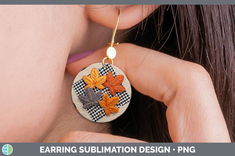 Fall Leaves Halloween Patchwork Round Earrings Sublimation D