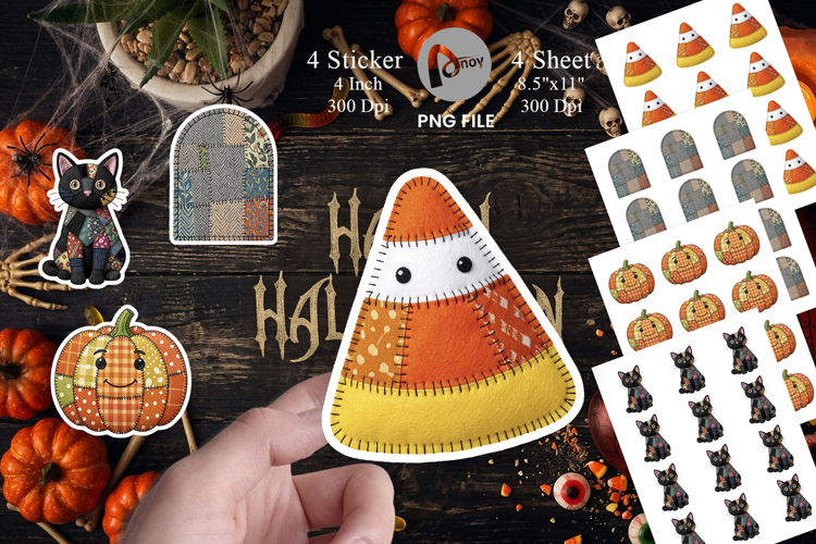 Halloween Patchwork Folk Art Sticker