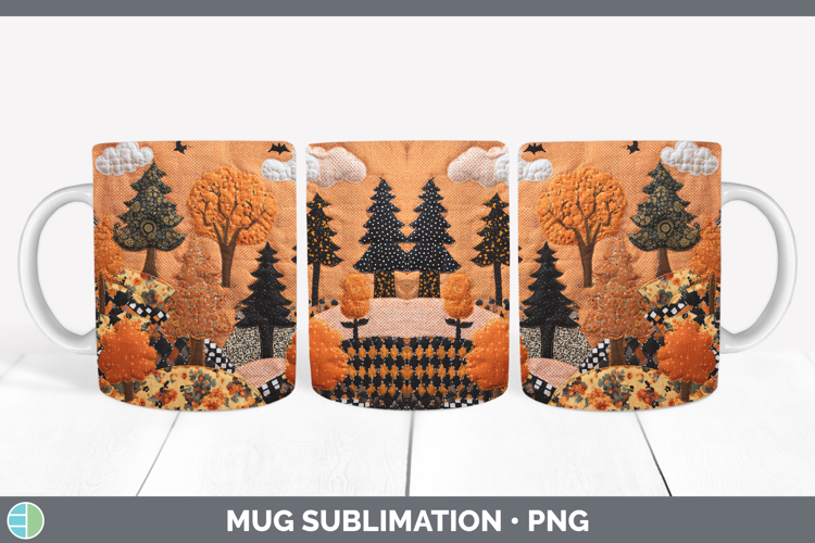 Forest Halloween Patchwork Mug Wrap Sublimation Design
