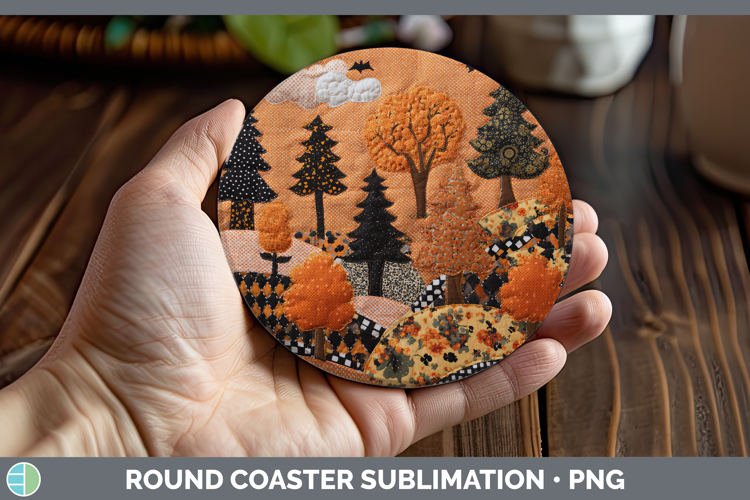 Forest Halloween Patchwork Round Coaster Sublimation Design