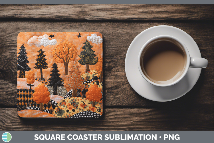 Forest Halloween Patchwork Square Coaster Sublimation Design
