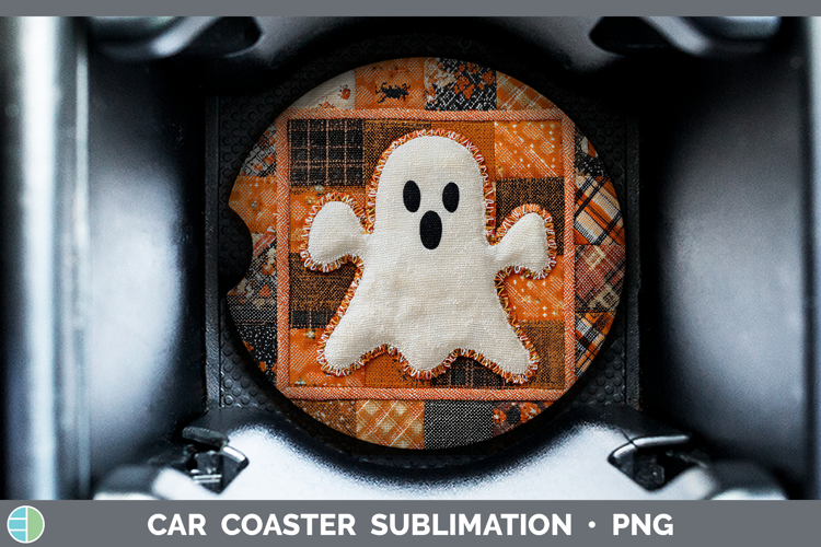 Ghost Halloween Patchwork Car Coaster Sublimation Design