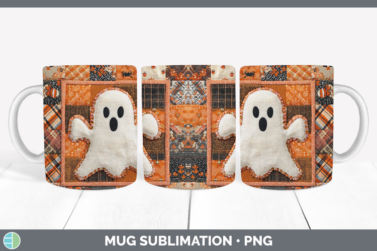 Ghost Halloween Patchwork Mug Wrap Sublimation Design