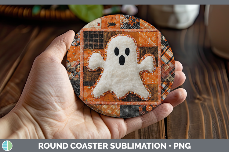 Ghost Halloween Patchwork Round Coaster Sublimation Design