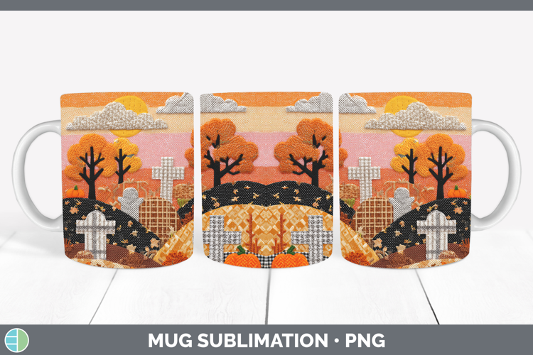 Graveyard Halloween Patchwork Mug Wrap Sublimation Design