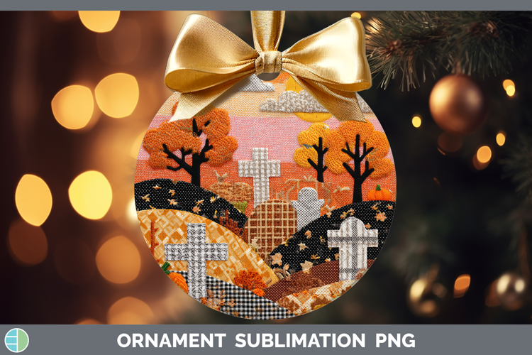 Graveyard Halloween Patchwork Ornament Sublimation Design