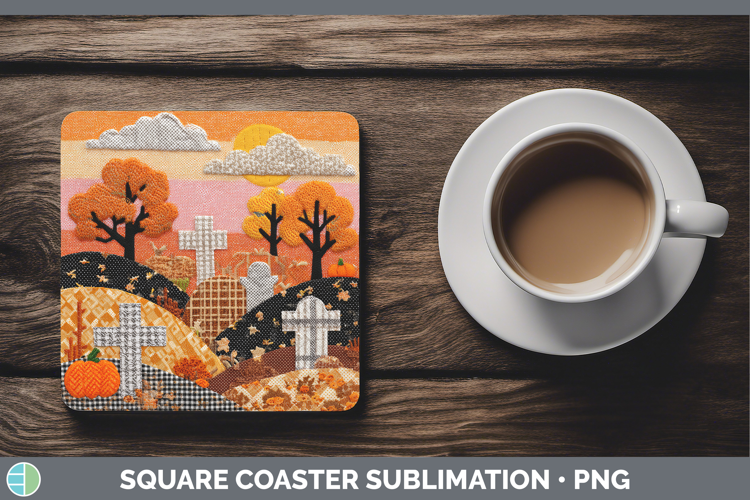 Graveyard Halloween Patchwork Square Coaster Sublimation Des