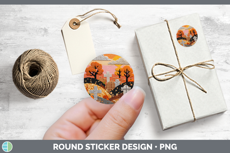 Graveyard Halloween Patchwork Stickers Design