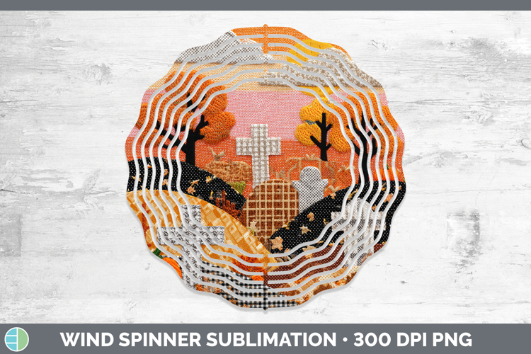 Graveyard Halloween Patchwork Wind Spinner Sublimation Desig