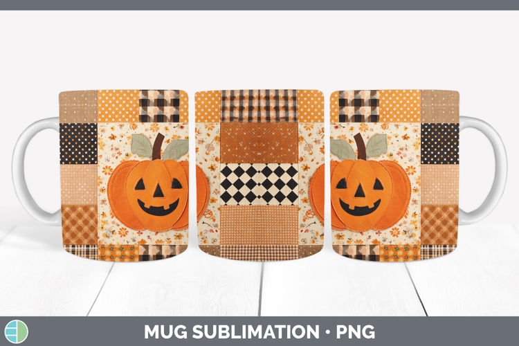 Jack O Lantern Halloween Patchwork Mug Wrap Sublimation Desi