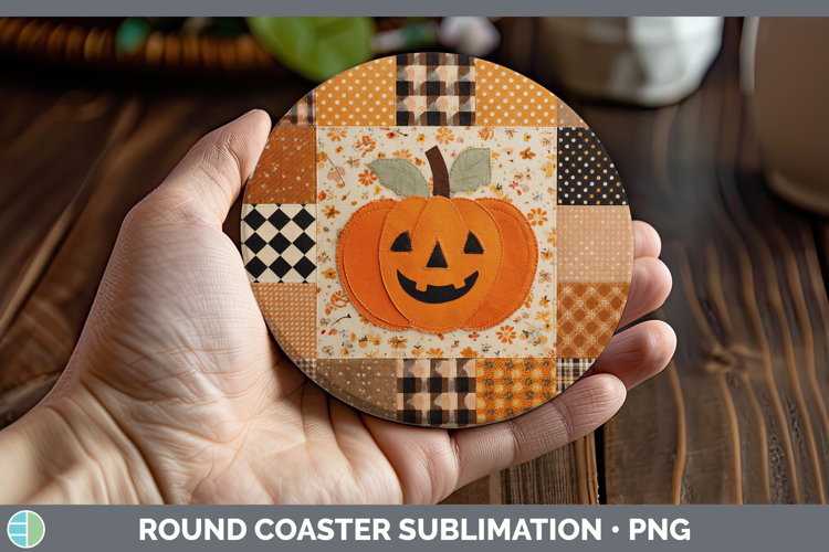 Jack O Lantern Halloween Patchwork Round Coaster Sublimation
