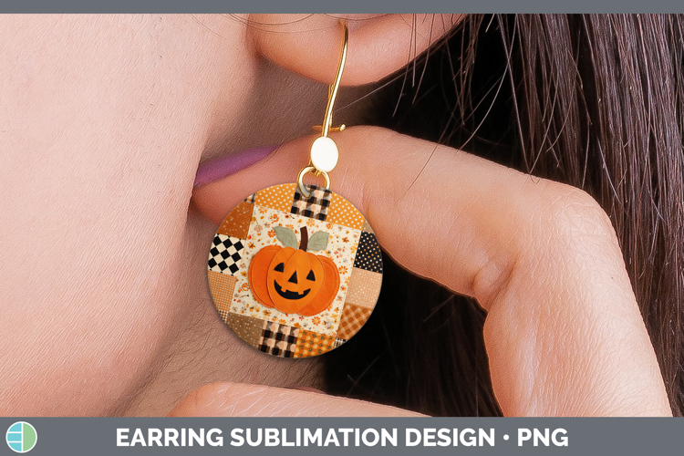 Jack O Lantern Halloween Patchwork Round Earrings Sublimatio