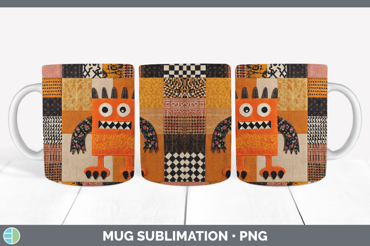 Monster Halloween Patchwork Mug Wrap Sublimation Design