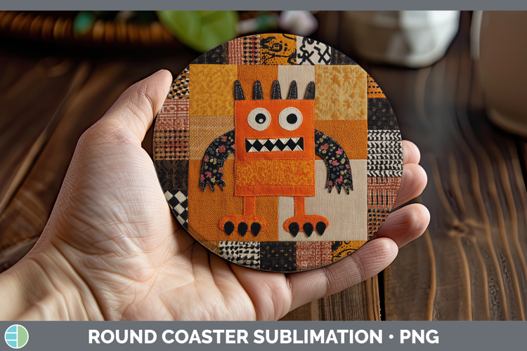 Monster Halloween Patchwork Round Coaster Sublimation Design