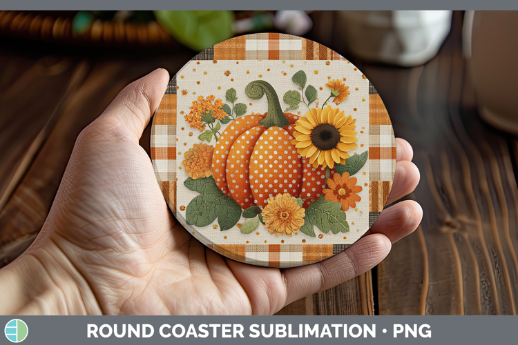 Pumpkin Halloween Patchwork Round Coaster Sublimation Design