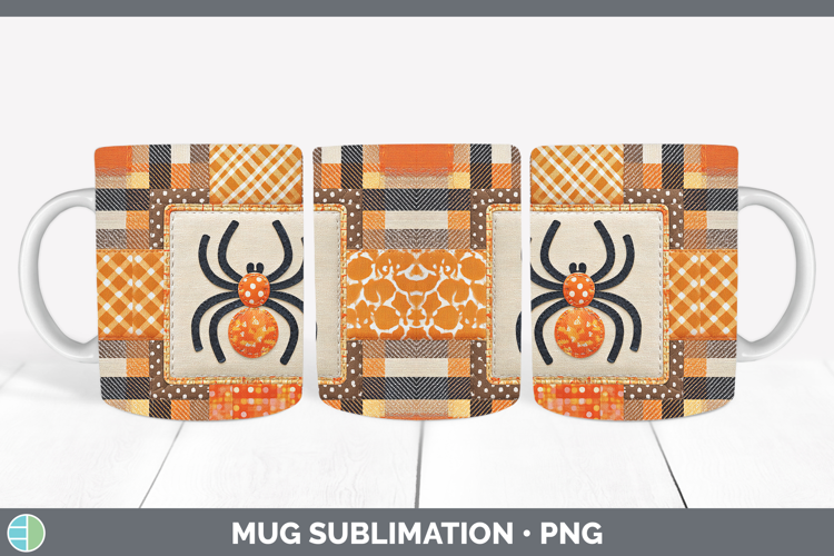Spider Halloween Patchwork Mug Wrap Sublimation Design