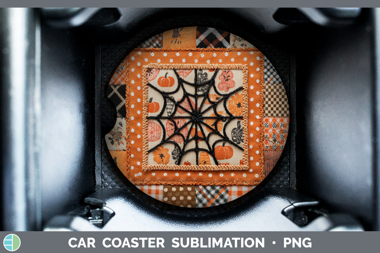 Spiderweb Halloween Patchwork Car Coaster Sublimation Design