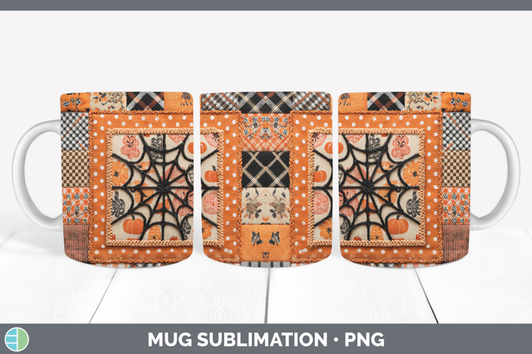 Spiderweb Halloween Patchwork Mug Wrap Sublimation Design