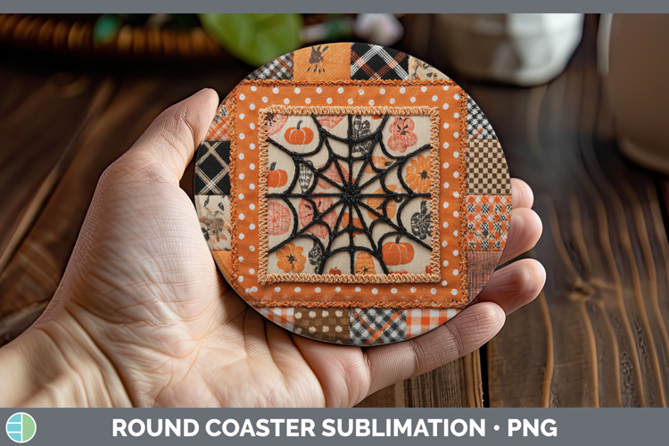 Spiderweb Halloween Patchwork Round Coaster Sublimation Desi