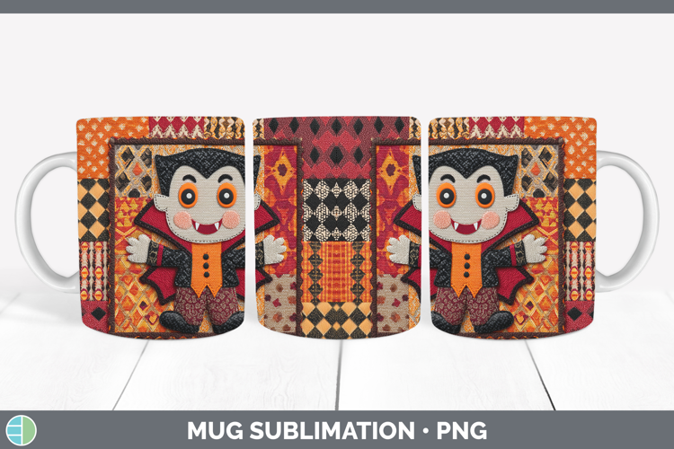 Vampire Halloween Patchwork Mug Wrap Sublimation Design