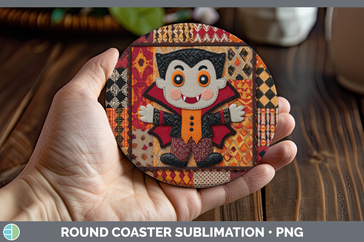 Vampire Halloween Patchwork Round Coaster Sublimation Design