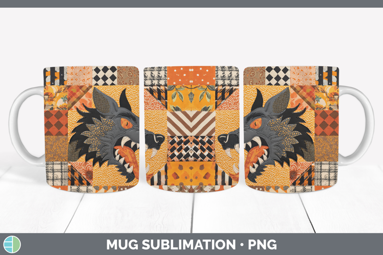 Werewolf Halloween Patchwork Mug Wrap Sublimation Design