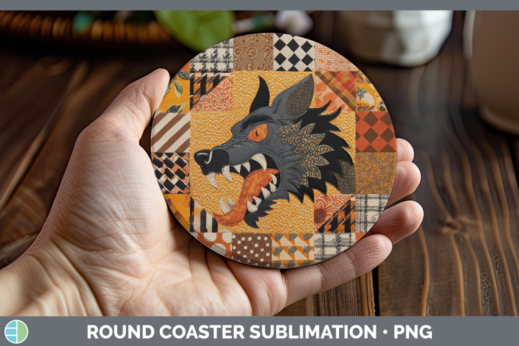 Werewolf Halloween Patchwork Round Coaster Sublimation Desig