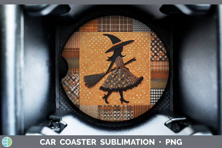 Witch Halloween Patchwork Car Coaster Sublimation Design