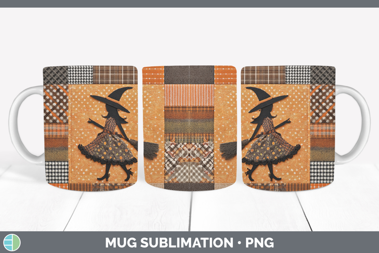 Witch Halloween Patchwork Mug Wrap Sublimation Design