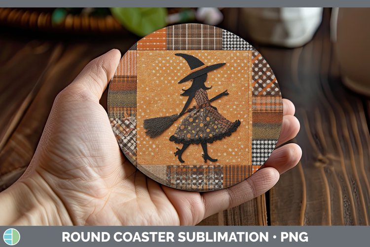 Witch Halloween Patchwork Round Coaster Sublimation Design