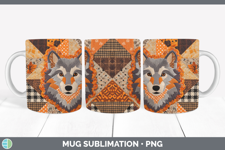 Wolf Halloween Patchwork Mug Wrap Sublimation Design