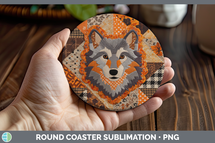 Wolf Halloween Patchwork Round Coaster Sublimation Design