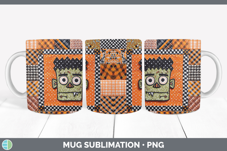 Zombie Halloween Patchwork Mug Wrap Sublimation Design