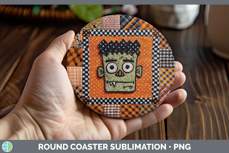 Zombie Halloween Patchwork Round Coaster Sublimation Design