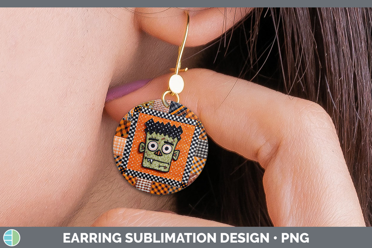 Zombie Halloween Patchwork Round Earrings Sublimation Design
