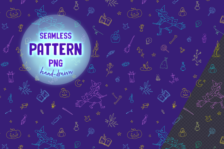 Cute Halloween - seamless hand-drawn pattern.
