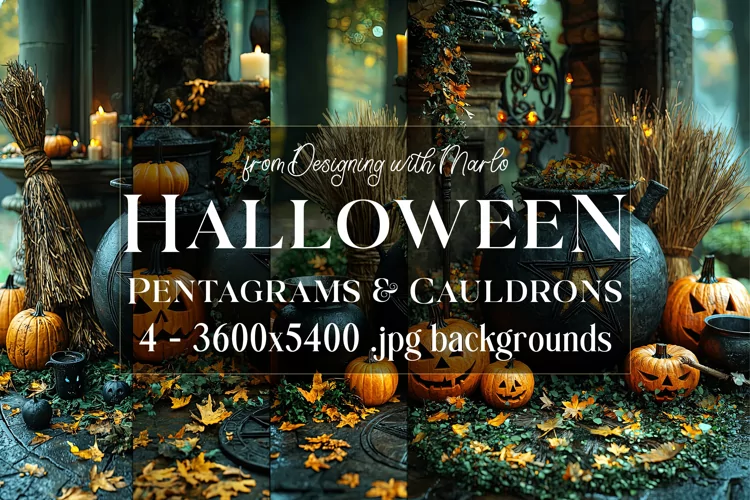 Halloween Backgrounds, Pentagram Cauldrons Backgrounds, s1