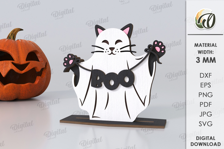 3D Halloween pet stand Laser Cut. Spooky Decor SVG. Cat