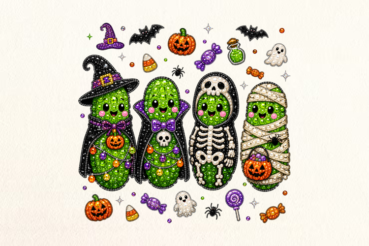 Halloween Pickle Rhinestone PNG Design example image 1