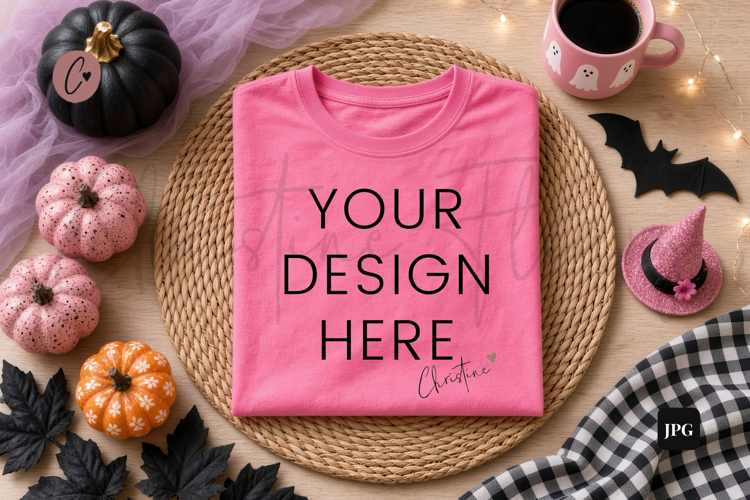 Halloween Pink Shirt Flatlay Mockup
