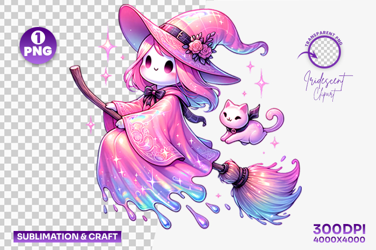 Halloween Pink Witch Girl Clipart PNG Sublimation Design
