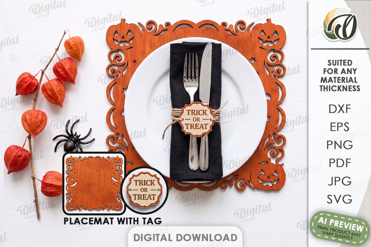 Halloween Placemat with Tag Laser Cut. Halloween Decor SVG example image 1