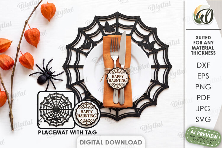 Halloween Placemat with Tag Laser Cut. Halloween Decor SVG example image 1