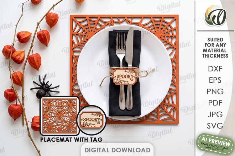Halloween Placemat with Tag Laser Cut. Halloween Decor SVG
