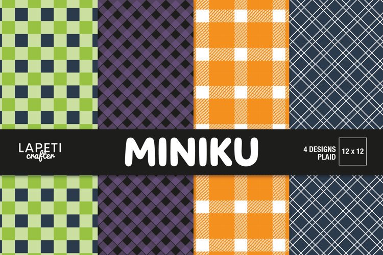 Four Halloween plaid digital papers in green purple orange and navy