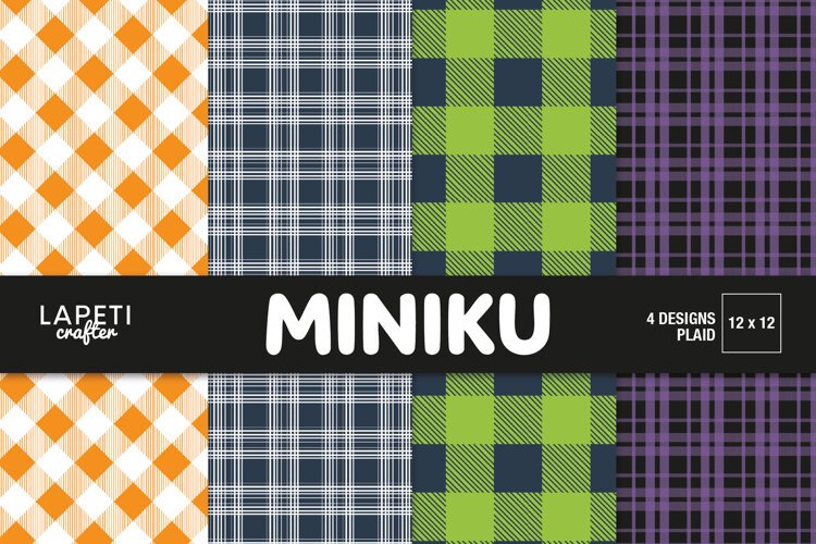 Four Halloween plaid digital papers in orange green purple black and navy