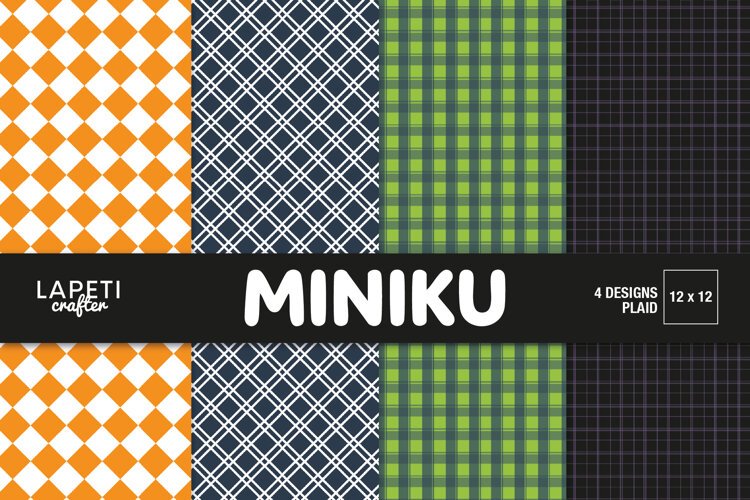 Four Halloween plaid digital papers in orange green navy black and purple